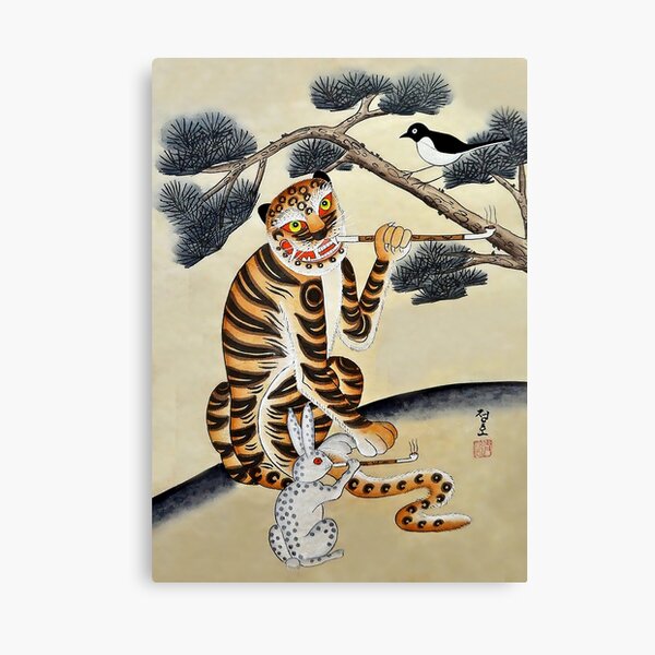 Korean Minhwa Tiger with Pipe Canvas Print