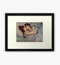 In Bed The Kiss by Henri de Toulouse-Lautrec Framed Print