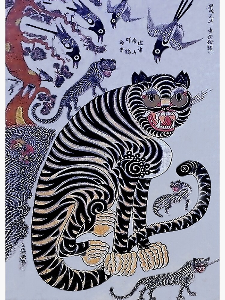 Korean Minhwa Tiger with Pipe Tiger Scarf | Redbubble