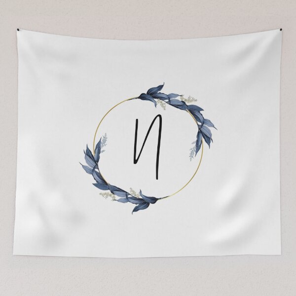 Item preview, Monogram with blue leaves letter N designed and sold by JustSeasons.
