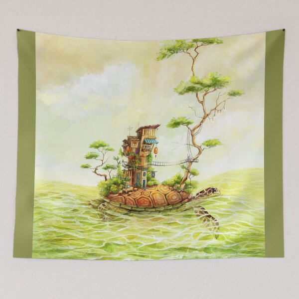 Item preview, Sea turtle with a tea shop in an ocean. designed and sold by CatCarrot.