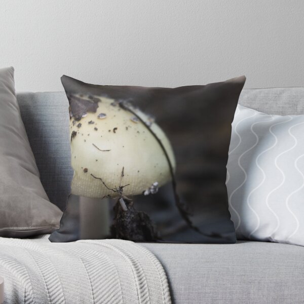 Mushroom in Forest Path Throw Pillow