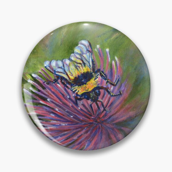 Item preview, Acrylic painting, Bee on thistle nature art designed and sold by Marion Yeo.