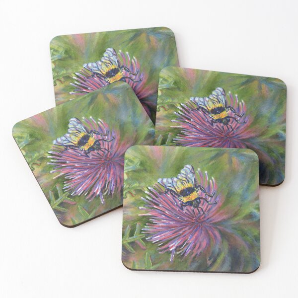 Item preview, Acrylic painting, Bee on thistle nature art designed and sold by Marion Yeo.