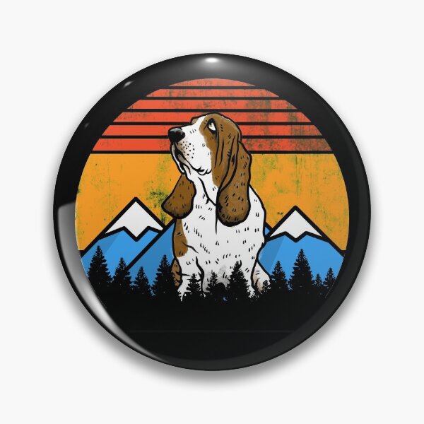 Item preview, Vintage Basset Hound Sunset Mountains Forest Retro Distressed Gift designed and sold by Guarddogdrive.