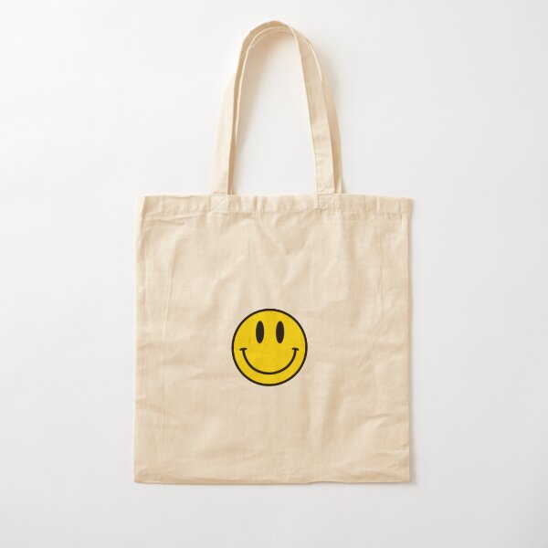 Retro Bright Smiley Face Canvas Tote, Aesthetic Tote Bag