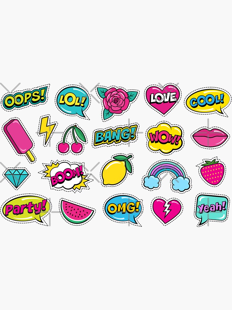 Modern cute sticker pack colorful with fruits in red Sticker for