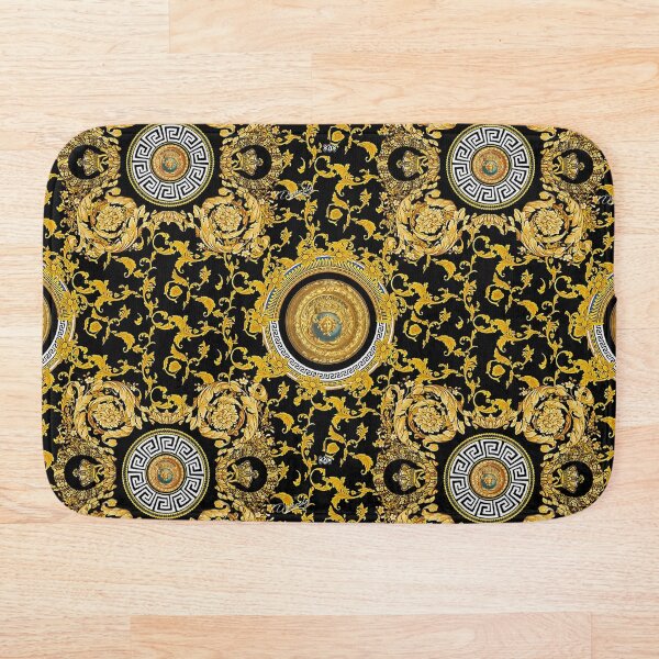 Black BAROQUE Decorative Gold Bath Mat