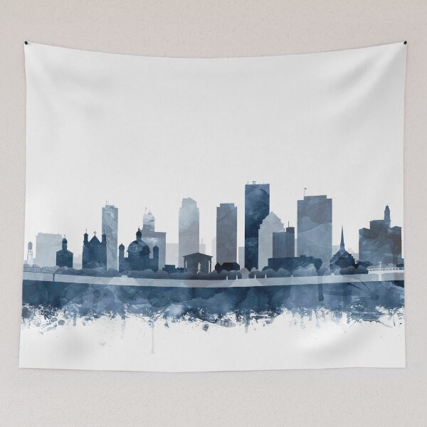 Item preview, Dayton Skyline Watercolor Navy Blue by Zouzounio Art designed and sold by zouzounioart.