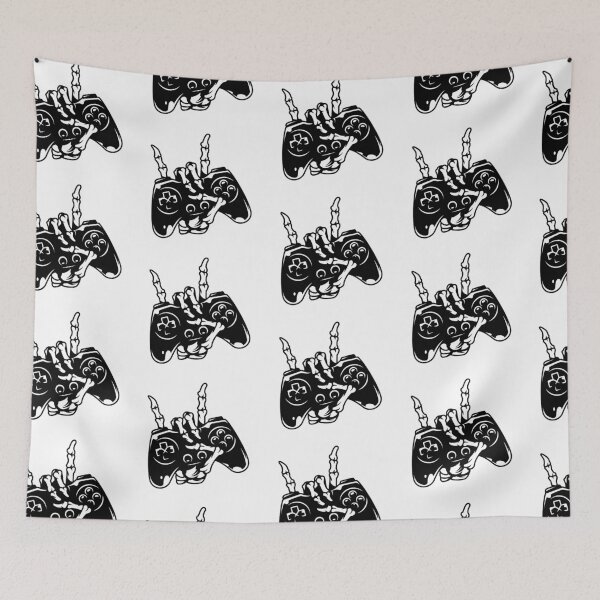Item preview, Vintage Monochrome Gaming Gamepad Held by Skeleton Hand designed and sold by WearWolfDesigns.