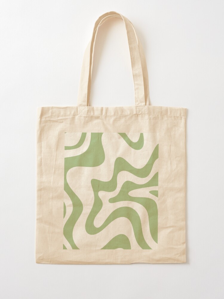 Modern Liquid Swirl Abstract Pattern in Light Sage Green and Cream Tote Bag