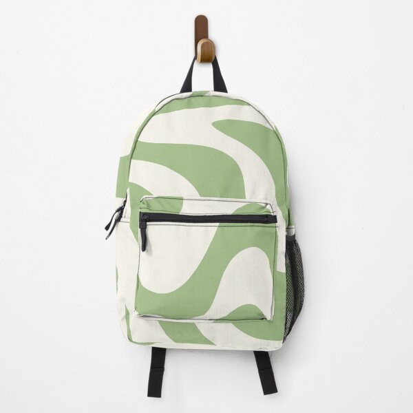Item preview, Retro Liquid Swirl Abstract Pattern Square in Light Sage Green and Cream designed and sold by kierkegaard.