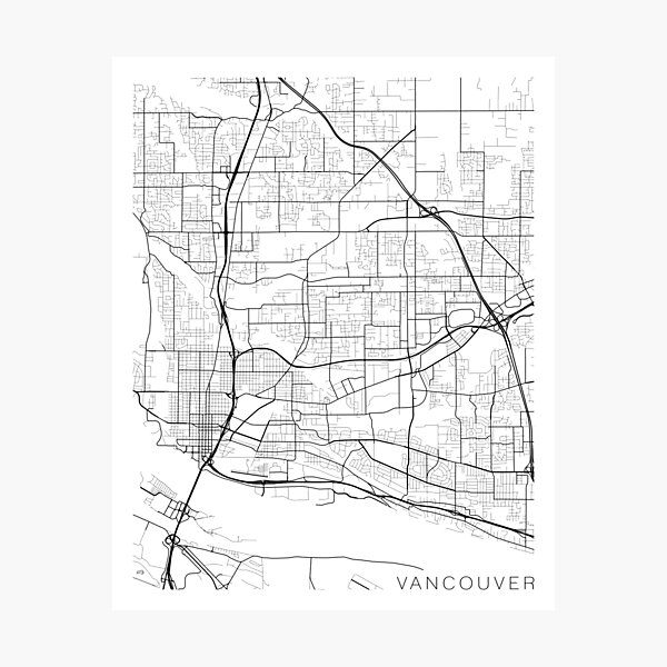 Vancouver Map Usa Black And White Photographic Print For Sale By Mainstreetmaps Redbubble