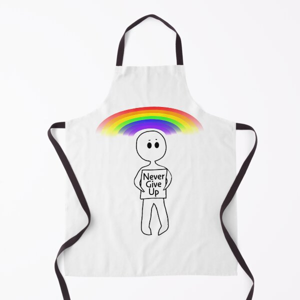 Item preview, Illustration of a character standing under a rainbow holding a sign "Never Give Up" designed and sold by With My Hands By K.