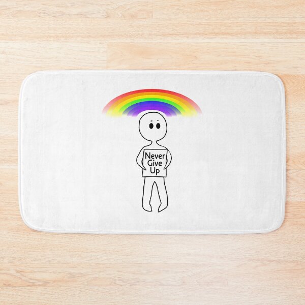 Item preview, Illustration of a character standing under a rainbow holding a sign "Never Give Up" designed and sold by With My Hands By K.