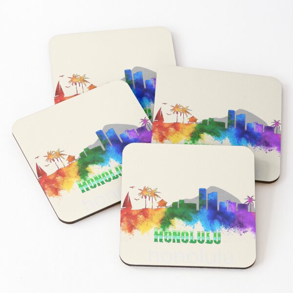 Item preview, Honolulu Hawaii Watercolor Art Skyline designed and sold by oldwestcowboy.