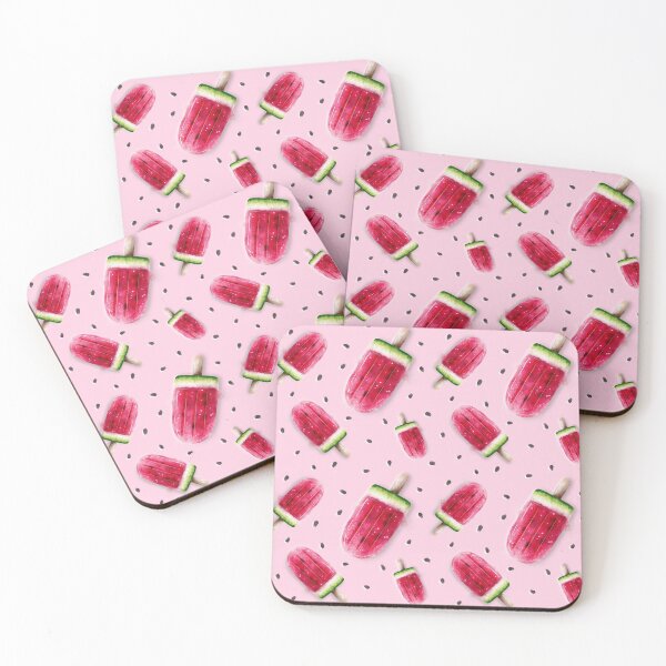 Item preview, Watermelon Popsicles, Red And Green on Pink Background  designed and sold by nancyelias.
