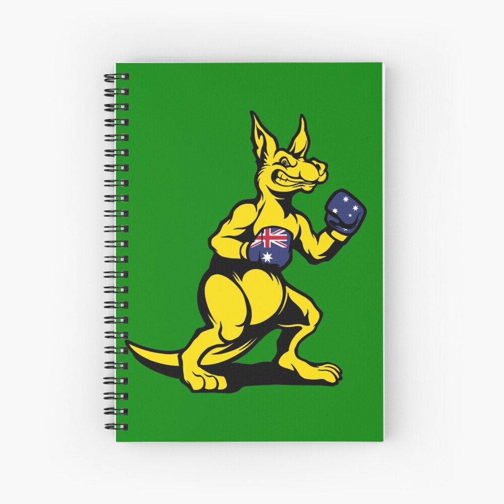 "Boxing Kangaroo, Australian Boxing Kangaroo, Green and Gold" Spiral Notebook for Sale by JasKei