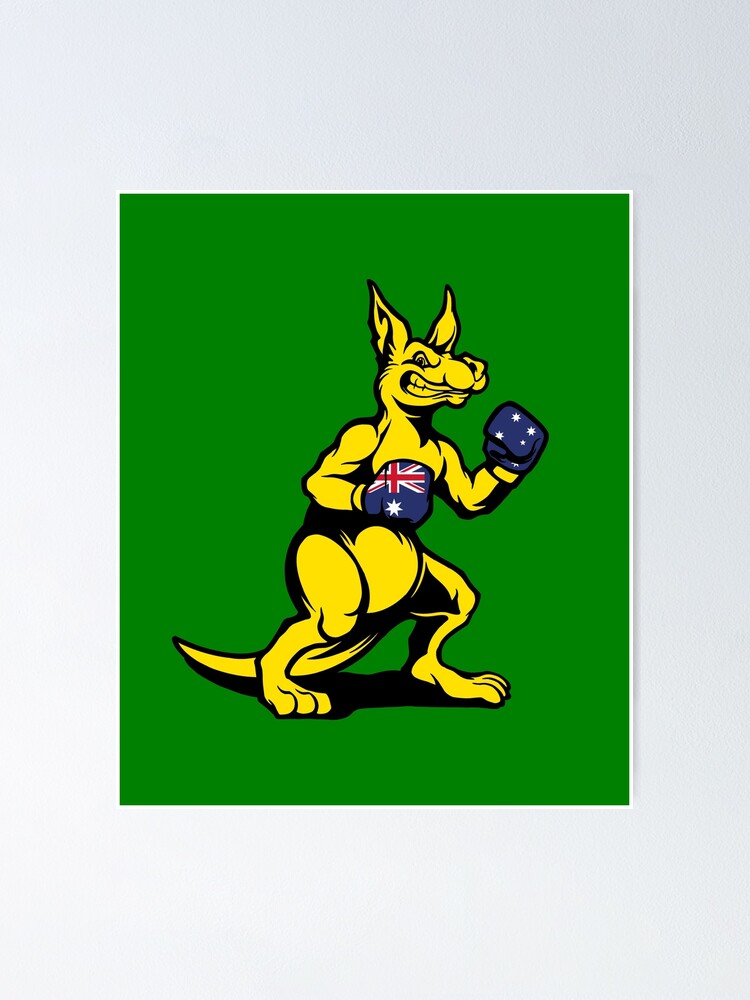 "Boxing Kangaroo, Australian Boxing Kangaroo, Green and Gold" Poster by