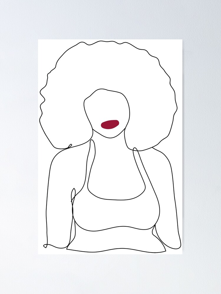 Beautiful Afro woman Big Curly natural african hair - Black woman drawing line art Print Beautiful Afro woman Big Curly natural african hair - Black woman drawing line art Print