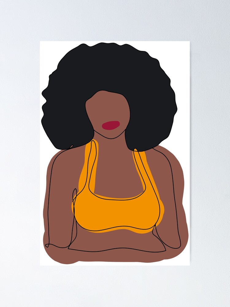 Beautiful Afro woman Big Curly natural african hair - Black woman drawing  colored line art Print