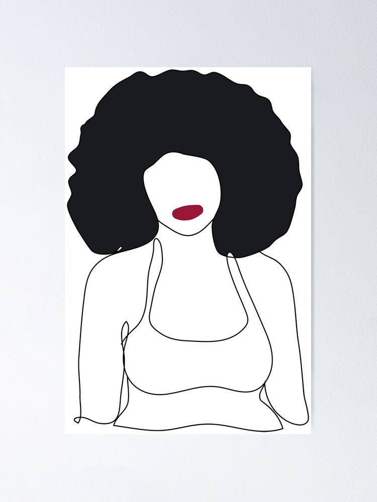 Beautiful Afro woman Big Curly natural african hair - Black woman drawing colored line art Print Beautiful Afro woman Big Curly natural african hair - Black woman drawing colored line art Print
