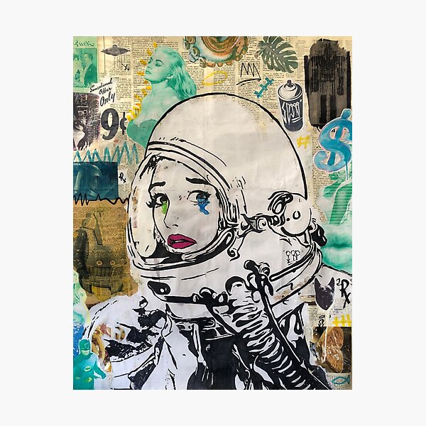 Book pages collage | Astronaut | Street-art Photographic Print