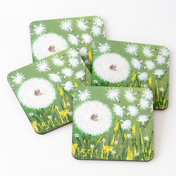 Item preview, Dandelions flowers and floating pappus seed acrylic painting designed and sold by OnigiriDoctor.