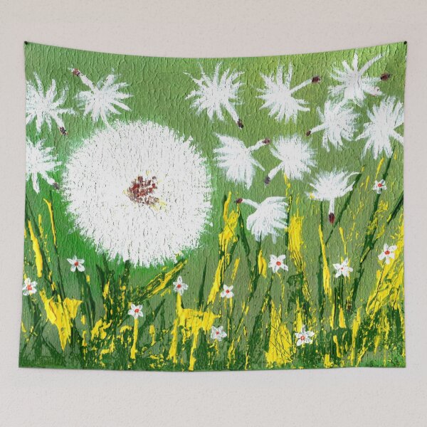 Item preview, Dandelions flowers and floating pappus seed acrylic painting designed and sold by OnigiriDoctor.