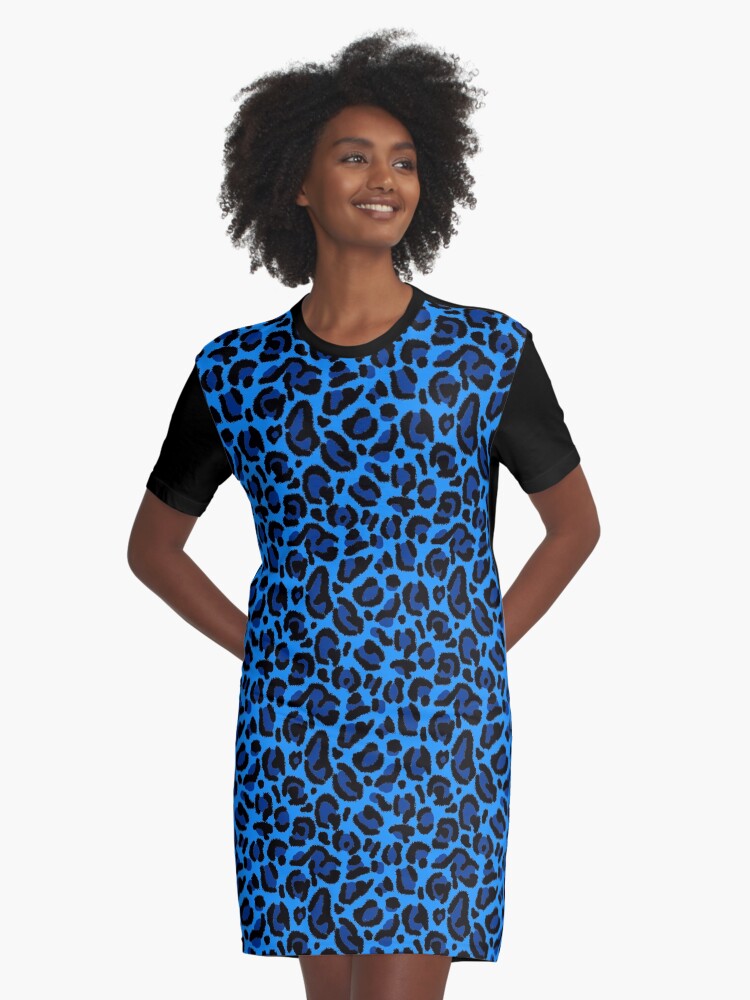 Blue leopard print shirt dress online