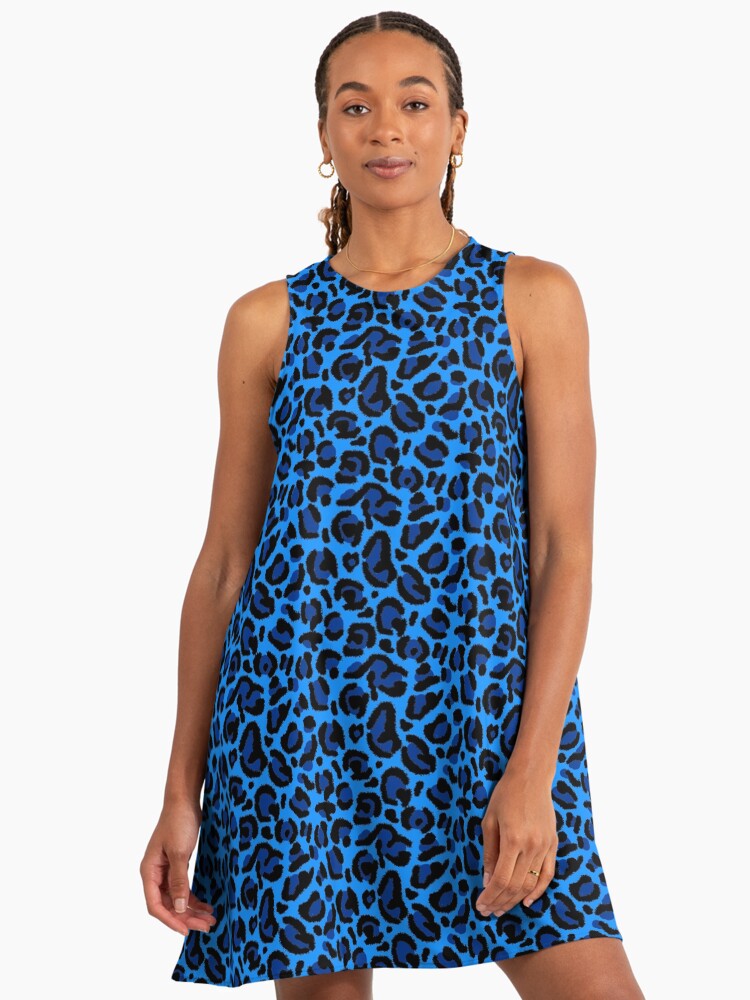 blue and black leopard print dress Blue Animal Print Pleated Sleeve Midi Dress – AX Paris main image 1