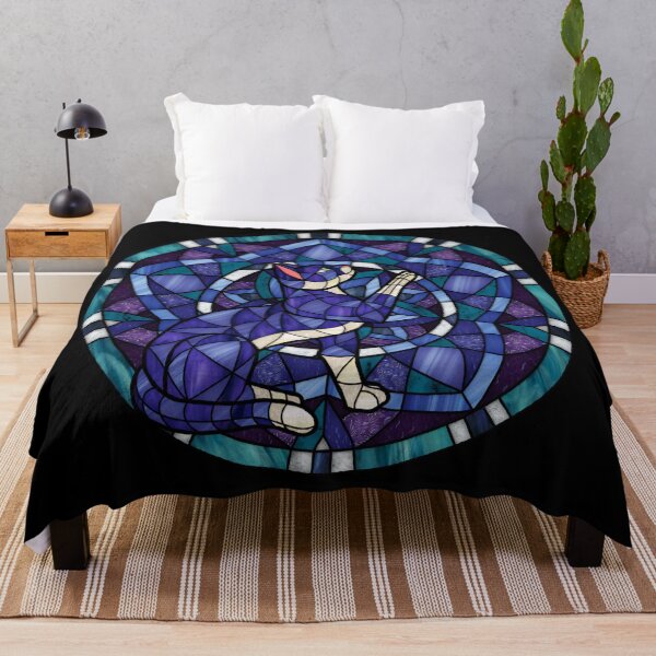 Item preview, Black Cat Round Flower 1 Blue Stained Glass designed and sold by Wyvernwrought.
