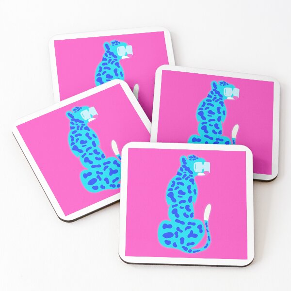Item preview, blue leopard with glasses with pink backround  designed and sold by mollsdesignss.