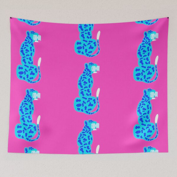 Item preview, blue leopard with glasses with pink backround  designed and sold by mollsdesignss.