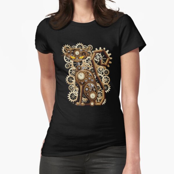 Stylische surreale Steampunk Katze Fitted T-Shirt