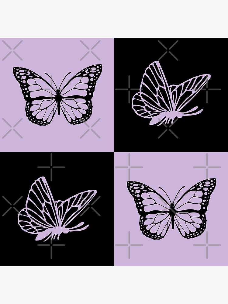 Disover Checkered Black and lavender butterflies pattern | Check Butterfly pattern Premium Matte Vertical Poster