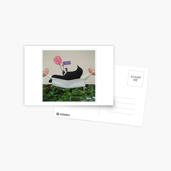 Art Collage, partying jackdaw in face mask hammock Postcard