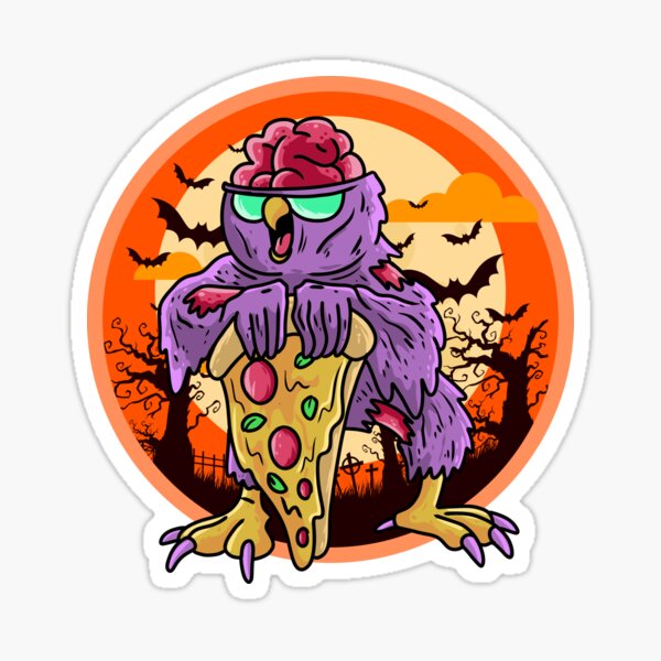 Cute Spooky Halloween Zombie Bunny with Pizza' Sticker