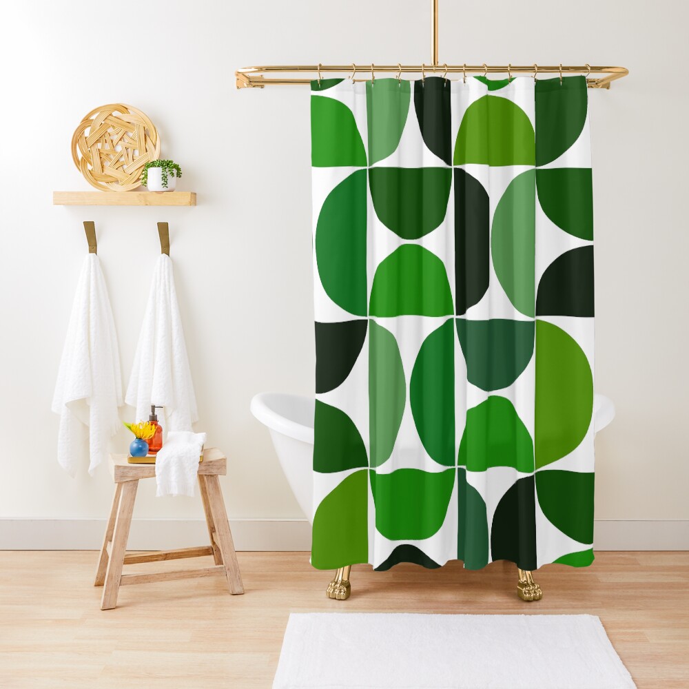 Mid century modern geometric Green Shower Curtain