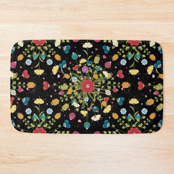 Item preview, Colorful flowers mandala pattern on black background designed and sold by GreissDesign.