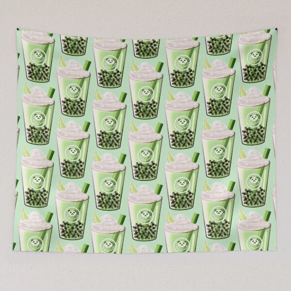 Item preview, Kawaii Melon/Honeydew Milk Tea Boba Mr Moustache Panda (Bubbletea) designed and sold by MsBellSnow.