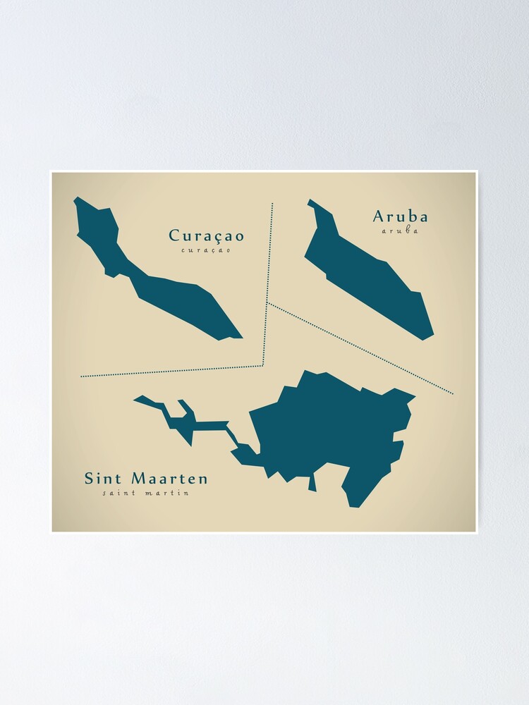 "Modern Map - Aruba, Sint Maarten, Curacao overseas provinces map