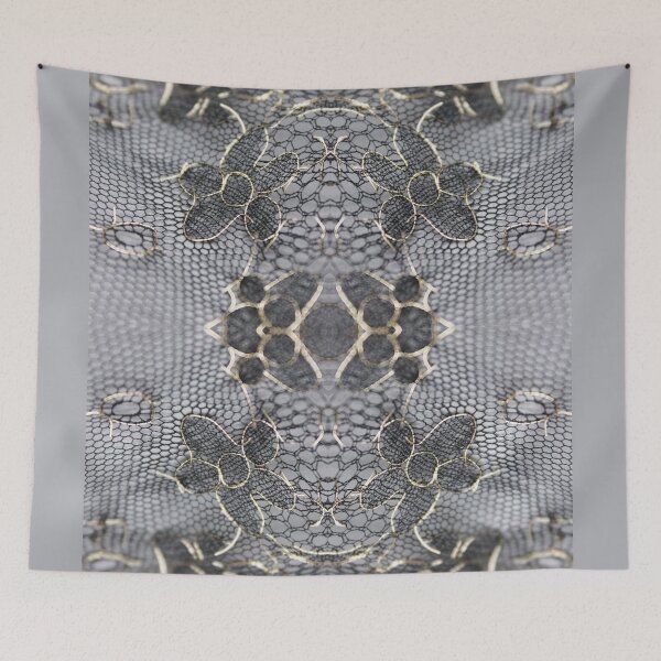 Item preview, Gold and Soft Grey Symmetric Floral Lace Pattern  designed and sold by LaceySkies.