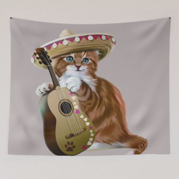 Item preview, The musician cat with his sombrero hat designed and sold by Karine Dupras.