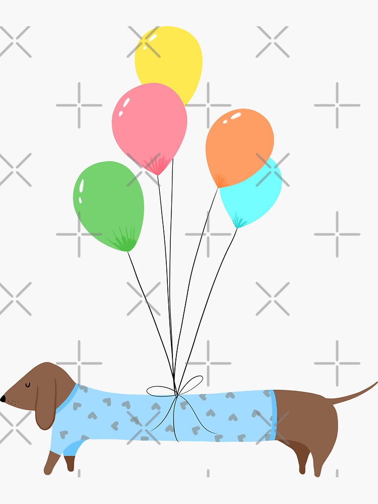 Sausage Dog with Balloons. Sticker for Sale by Lizzamour