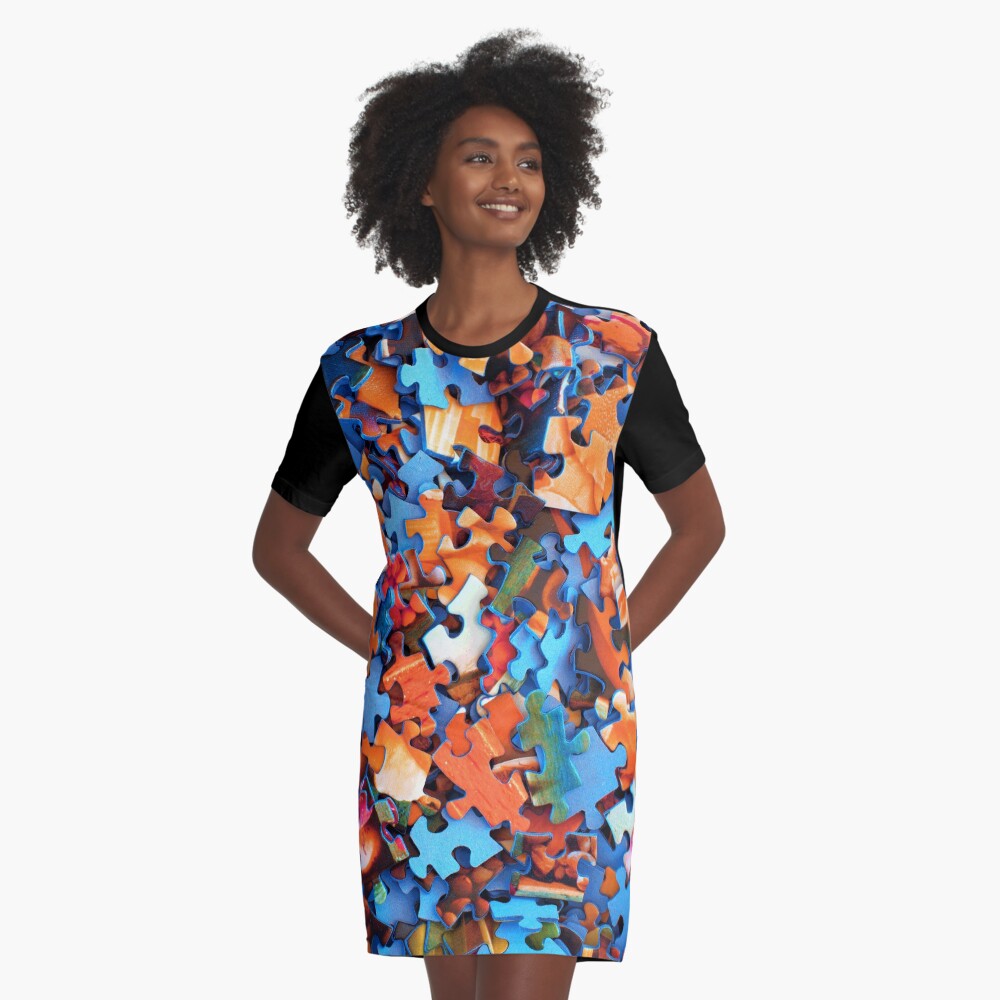 Jigsaw Puzzle Pieces Graphic T-Shirt Dress