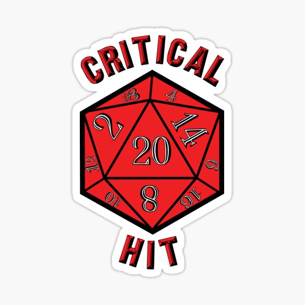 "Critical Hit Dungeons and Dragons D20 Dice Red" Sticker for Sale by
