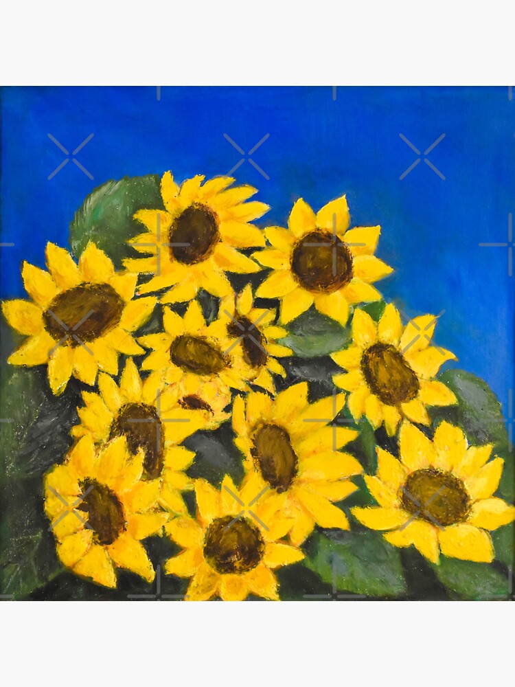 “Sunflowers with Blue Background Oil Painting” Sticker for Sale by