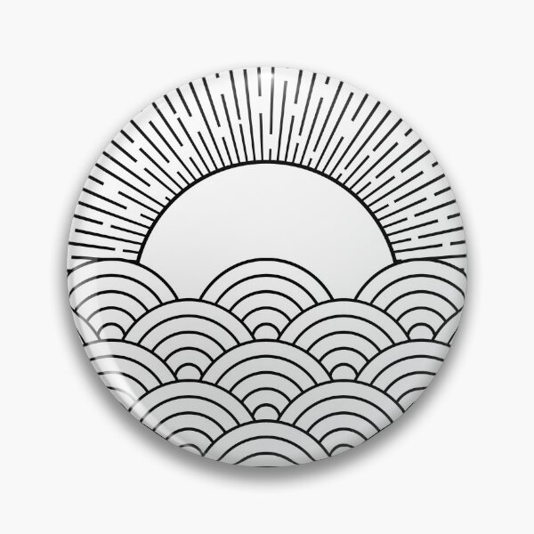 Item preview, Black and white abstract sunset with Seigaiha waves designed and sold by BattaAnastasia.