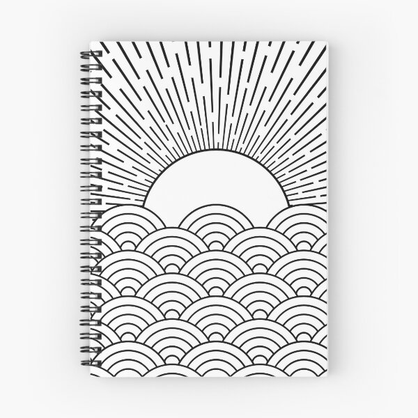 Item preview, Black and white abstract sunset with Seigaiha waves designed and sold by BattaAnastasia.